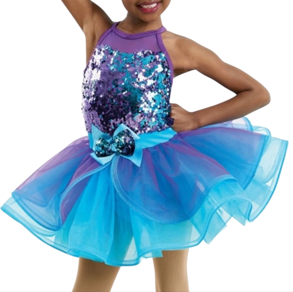 Weissman Girls Ballet Dance Dress Costume Sequin Leotard‎ Tutu Purple & Blue